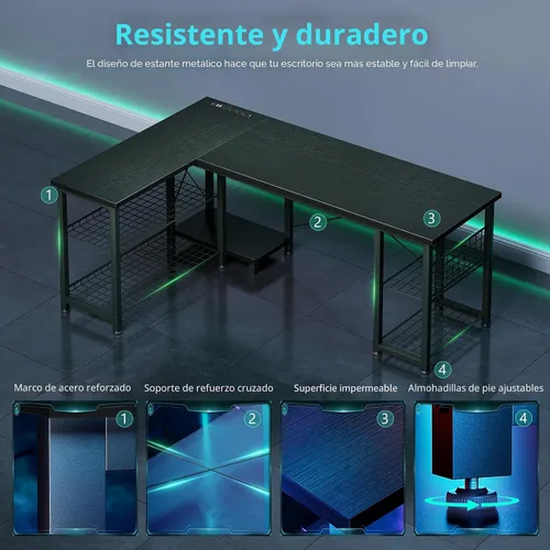 Miniatura 7 de Casaottima Escritorio para juegos en forma de L de 51 pulgadas con estantes y tomas de corriente, escritorio reversible para computadora