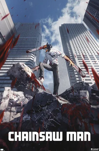 Miniatura 13 de Chainsaw Man - Póster de pared de arte clave, 22.4 pulgadas de largo x 14.7 pulgadas de ancho, versión enmarcada de madera de granero