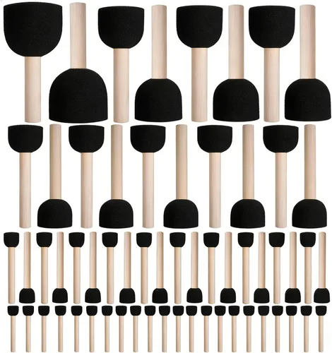Miniatura 9 de Paquete de 53 pinceles de esponja para pintura, pinceles de pintura lavables, juego de pintura para niños pequeños, rodillo de espuma de aprendizaje