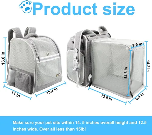 Miniatura 5 de Texsens Mochila para gatos expandible para mascotas, mochila para mascotas para gatos medianos y perros pequeños, ideal para viajes, senderismo y al