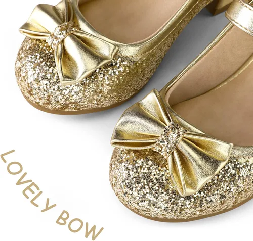 Miniatura 3 de K KomForme Mary Jane - Zapatos de vestir para niña con purpurina de 1.5 pulgadas, tacón bajo, para boda, fiesta, princesa, zapatos para niños