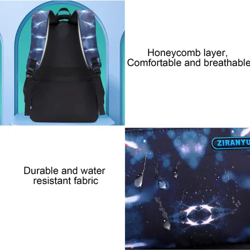 Miniatura 6 de JiaYou Mochila de galaxia con patrón espacial para niños, primaria, junior, escuela secundaria, mochila para computadora portátil, azul azul