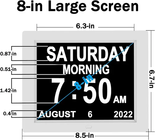 Miniatura 2 de Reloj con calendario digital, fecha y hora, día de la semana, 8 opciones de alarma + atenuación automática para pacientes ancianos con demencia