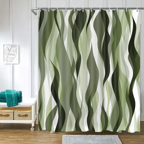 Miniatura 5 de Cortina de ducha moderna de rayas abstractas negras, blancas y grises, cortina de ducha para decoración de baño geométrica, impermeable, decorativa
