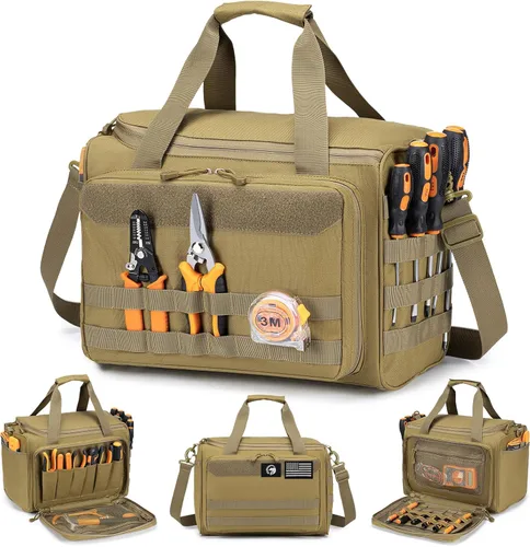 Miniatura 8 de KSIBNW Bolsa de herramientas de 14 pulgadas, organizador de herramientas resistente para hombres, bolsa de mano táctica, bolsa organizadora