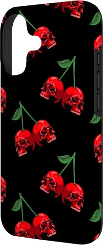 Miniatura 2 de Cute Cherry Skull Pattern Red Scary Skulls Black Background Case for iPhone 17