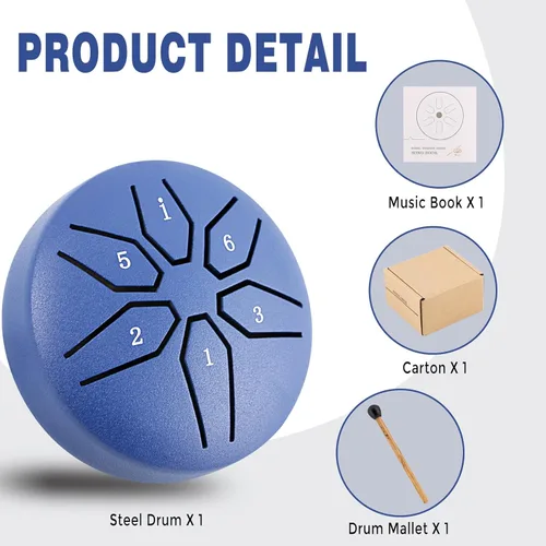 Miniatura 4 de EASTROCK Mini Tambor de Lengua de Acero para Niños 3 Pulgadas 6 Notas Instrumento de Percusión Handpan Clave de Do con Mazos, Libro de Música Violeta
