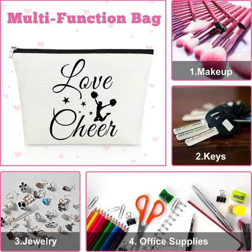 Miniatura 7 de Mxrymvu Regalo de animadora para mujer, bolsa de maquillaje de agradecimiento para alegría, Sigue tus sueños; Amor alegría