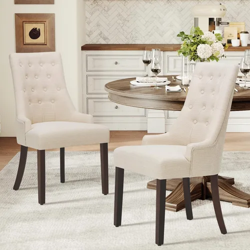 Miniatura 6 de COLAMY Juego de 2 sillas de comedor laterales de tela, sillas de comedor tapizadas con respaldo alado con botón copetudo, sillas de sala de estar