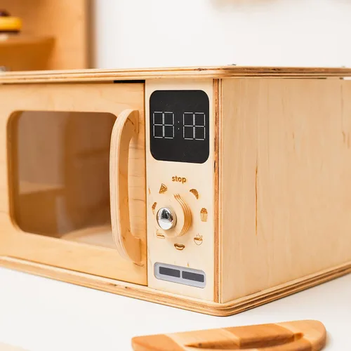 Miniatura 5 de Horno de microondas de madera para niños, muebles Montessori para niños pequeños, juguete de microondas, madera para niños, sala de juegos de madera