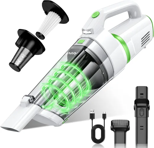 Miniatura 10 de AHNR Aspiradora de mano inalámbrica, 16000 PA potente succión de mano inalámbrica recargable con luz LED y 2 filtros HEPA, aspiradora portátil