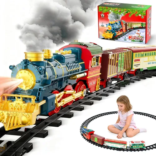 Juego de tren - Juego de trenes para niños con humo, luces y sonido, juego de tren de juguete para debajo del árbol de Navidad, trenes modelo para
