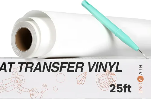 HTVRONT Rollo de vinilo de transferencia de calor HTV – Vinilo blanco para planchar de 12 pulgadas x 25 pies para camisetas, vinilo HTV fácil de
