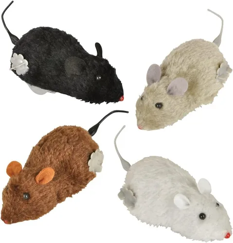 Bits and Pieces Juguete de ratón para gatos, juego de 4 juguetes para gatos de interior con acción de carreras y colas móviles, 4 ratones de juguete