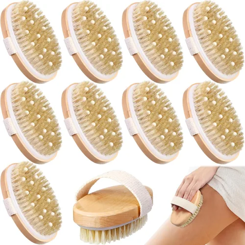 Miniatura 9 de Gejoy Cepillo corporal de cepillado en seco, 10 unidades, con nódulo de masaje, limpiador corporal de piel seca para ducha, baño, mejora