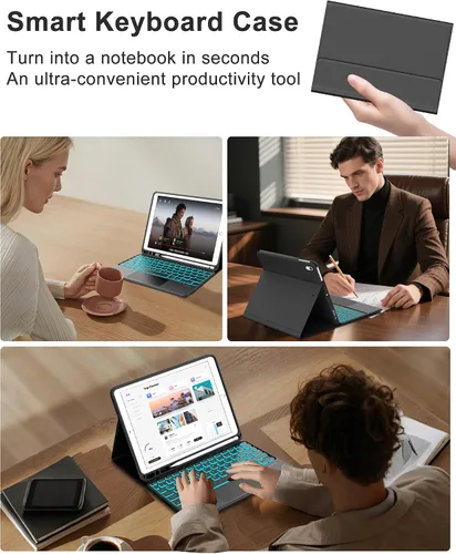 Miniatura 9 de Funda con teclado táctil para iPad de 9ª/8ª/7ª generación de 10.2 pulgadas, Pro 10.5, Air 3ª generación, funda inteligente con soporte para lápices