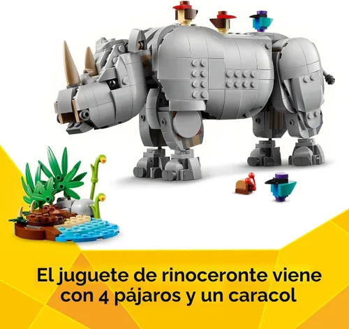 Miniatura 6 de LEGO Creator 3 en 1 Wild Animals: Majestic Rinoceronte con pájaros Juguetes de construcción para niños - Juguetes de simulación Safari para niñas