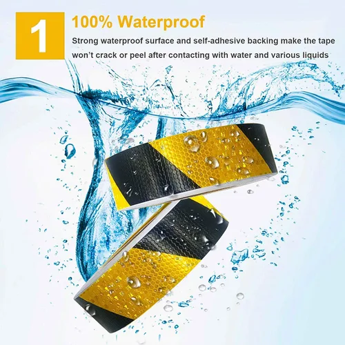 Miniatura 2 de Rollo de cinta de seguridad reflectante impermeable de 2 pulgadas x 150 pies, cinta de marcado de piso a rayas amarillas y negras, cinta de Amarillo