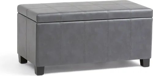 Miniatura 18 de SIMPLIHOME Dover Storage - Banco otomano rectangular tapizado de cuero vegano de 36 pulgadas de ancho en marrón chocolate, banco contemporáneo