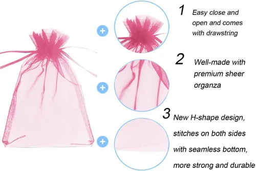 Miniatura 2 de Wudygirl 100 bolsas de organza rosa transparente de 5 x 7 pulgadas con cordón para joyería, bolsas para lápiz labial, baby shower, fiesta, boda