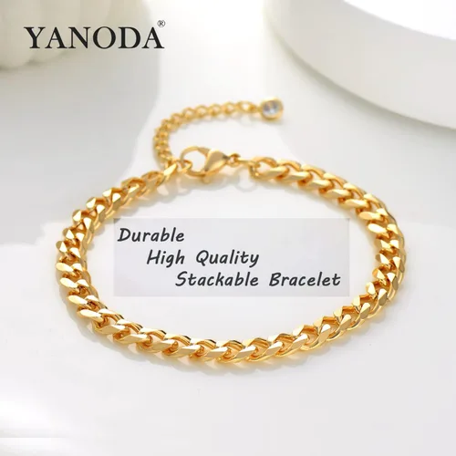 Miniatura 6 de YANODA Pulsera rellena de oro para mujer, chapada en oro de 18 quilates, pulsera de eslabones delicada para mujer, hecha a mano, apilable, regalo