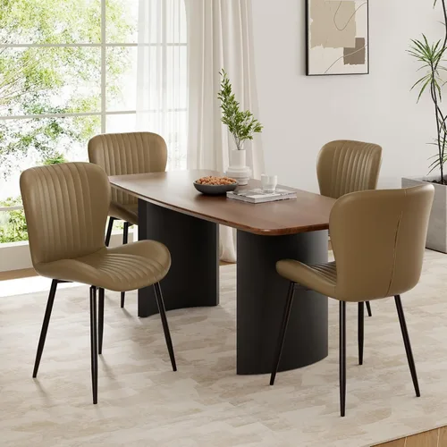 Miniatura 8 de Juego de 2 sillas de comedor modernas tapizadas de piel sintética para cocina, sillas de comedor con respaldo cómodo, color marrón