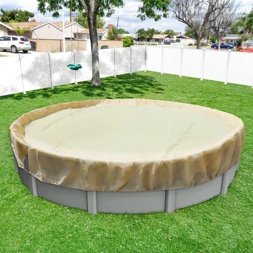 Miniatura 17 de Windscreen4less Cubierta de seguridad redonda de invierno para piscina de 14 pies con cable de alambre a lo largo de los bordes, cabrestante