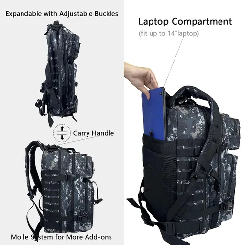 Miniatura 7 de WOLT Mochila táctica para hombres 45L, mochila militar grande de 3 días, mochila de asalto Molle Rucking mochila senderismo supervivencia, negro