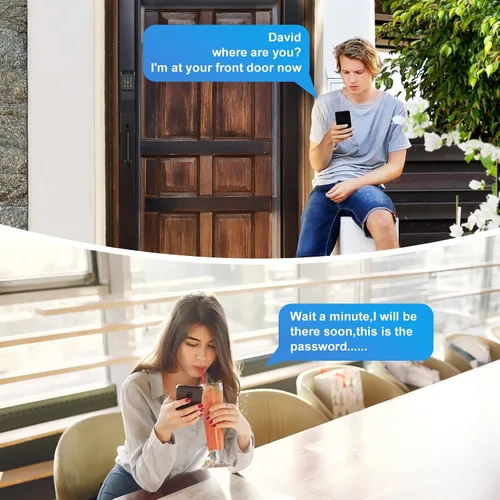 Miniatura 6 de Cerradura de puerta inteligente WiFi, entrada sin llave con puerta de enlace y asas, pantalla táctil, teclado de huellas dactilares, llave