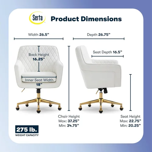 Miniatura 2 de Serta Ashleigh - Silla de oficina moderna, diseño acolchado de diamante, cojín de asiento de bobina de bolsillo, elegante sillón decorativo de Cuero