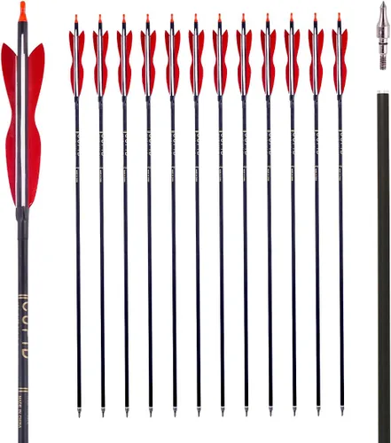 Miniatura 10 de LWANO Flechas de caza de carbono de 31 pulgadas, flechas de práctica con plumas de pavo de 5 pulgadas, 500 para arco recurvo y arco compuesto 7.8MM