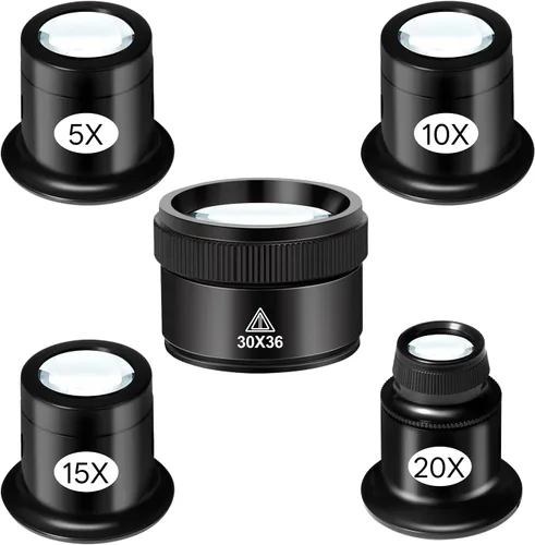 Juego de 5 lupas de joyero, lupa portátil con lente de vidrio de 5 x 10 x 15 x 0.787 x 1.181 x 1.417 in, mini lupa monocular para inspección de