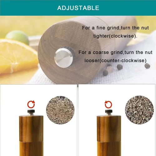 Miniatura 3 de Molinillo de Sal y Pimienta de Madera, Molinillo Manual de Sal y Pimienta de 8 Pulgadas, Grosor Ajustable y Recargable, Saleros de Pimienta