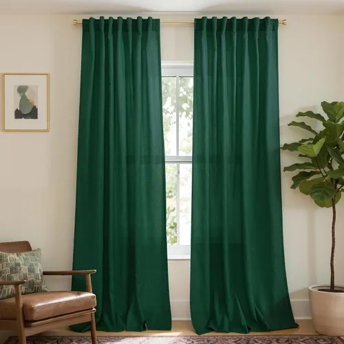 Miniatura 14 de KOUFALL Cortinas de lino azul marino de 84 pulgadas de largo, cortinas transparentes azul oscuro para sala de estar y dormitorio, medianoche