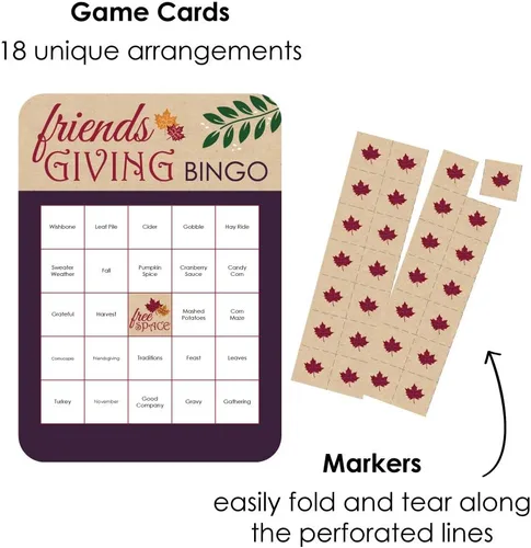 Miniatura 3 de Big Dot of Happiness Friends Thanksgiving Feast - Tarjetas de bingo y marcadores - Juego de bingo para fiesta de amigos - Juego de 18