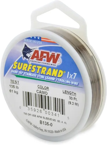 Miniatura 26 de Surfstrand Bare 1x7 Cable Líder de Acero Inoxidable - Línea Líder de Pesca para Agua Salada, 20lb Test - 325lb Test en Brillante, Camuflaje