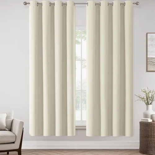 Miniatura 136 de ChrisDowa Cortinas 100% Opacas de Abedul Sólido de 45 Pulgadas de Largo, 2 Paneles para Dormitorio y Sala de Estar, Estilo Granja Oscurecedoras