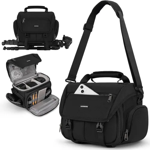 RAINSMORE - Bolsa para cámara, bandolera impermeable para cámaras DSLR/SLR/sin espejo para fotógrafos, maletín pequeño con soporte para trípode y