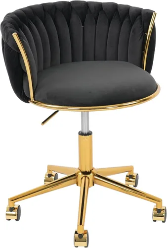 Miniatura 11 de HENGJIANYI - Silla de oficina tejida de terciopelo para el hogar, silla de escritorio giratoria moderna con ruedas, silla de tocador de altura Beige