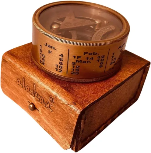 Miniatura 5 de ALADEAN Reloj de reloj de sol de latón vintage, brújula náutica antigua, reloj de reloj de sol en caja de regalo de cuero de recuerdo, reloj de sol