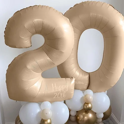 Miniatura 3 de Globos color nude 0, 40 pulgadas, grandes, de papel de aluminio color marrón claro, globos de helio 0-9, globos de helio digitales autoinflables