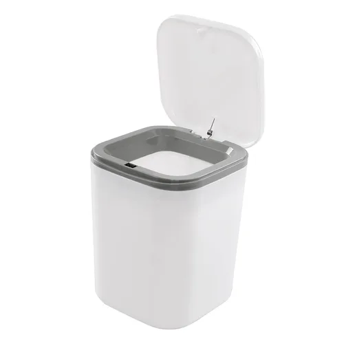Miniatura 9 de Cubo de basura pequeño de 0.5 galones para encimera, cesta de basura de escritorio pequeña, color negro Mini basurero de escritorio con botón