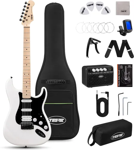 Miniatura 33 de Tostar Kit de guitarra eléctrica con amplificador, 39 pulgadas, tamaño completo, 6 cuerdas, ligero, diseño de cuerpo redondeado, interruptor