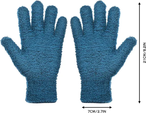 Miniatura 5 de Patelai 2 pares de guantes de microfibra para plantas, guantes de limpieza antipolvo, manoplas para el hogar, autos, persianas (azul, grande)
