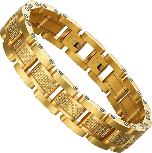 Hombres Pulsera de acero inoxidable hombres pulsera negra Enlace diamante plata pulsera partículas azules joyería hombres cadena cajas de regalo