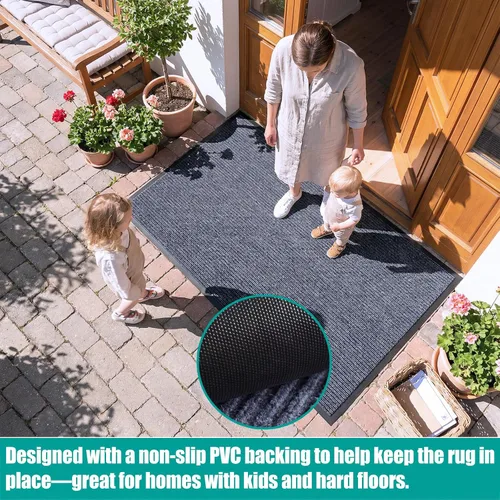 Miniatura 4 de ITINA Tapete largo para puerta de 3 x 10 pies, resistente e impermeable, tapete de entrada para interior y exterior, tapete absorbente con respaldo