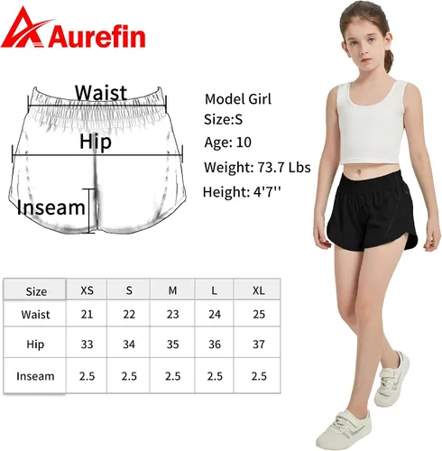Miniatura 6 de Aurefin Pantalones cortos deportivos para niñas, pantalones cortos de secado rápido para niños, adolescentes y niñas, pantalones cortos deportivos