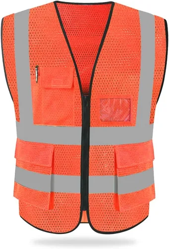Miniatura 8 de HYCOPROT Chaleco reflectante de seguridad de malla de alta visibilidad con bolsillos y cremallera, cumple con las normas ANSI/ISEA Amarillo