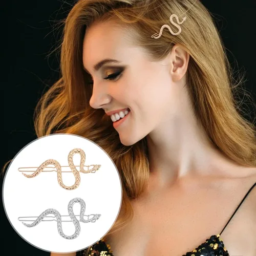 Miniatura 4 de Pinzas para el pelo de serpiente, 4 piezas, horquilla de serpiente, clips de boda, joyería de metal dorado, patrón geométrico, pasadores, aleación