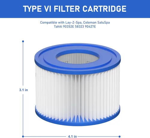 Miniatura 6 de Cartucho de filtro para bañera de hidromasaje tipo VI compatible con bomba de piscina Lay-Z-Spa, Coleman SaluSpa 90352E, 58323E, 58323 (paquete de 8)